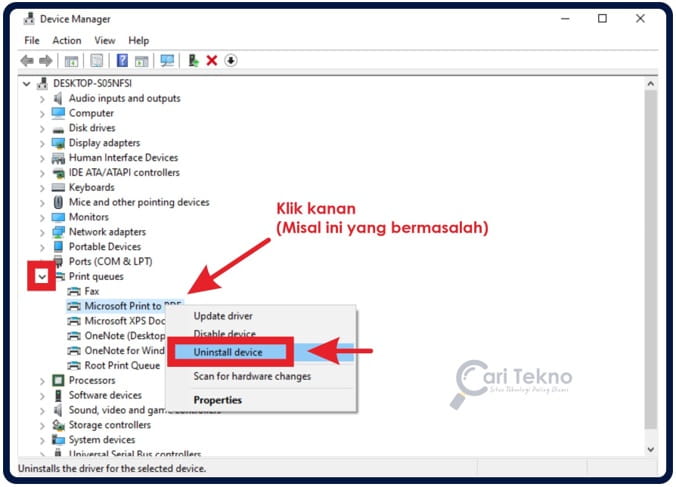 cara uninstall device printer