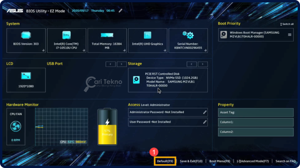 bios uefi defautl f9