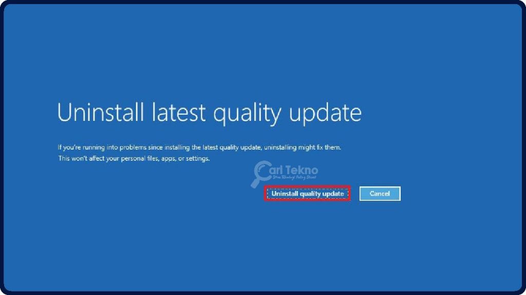 uninstall quality update windows 10