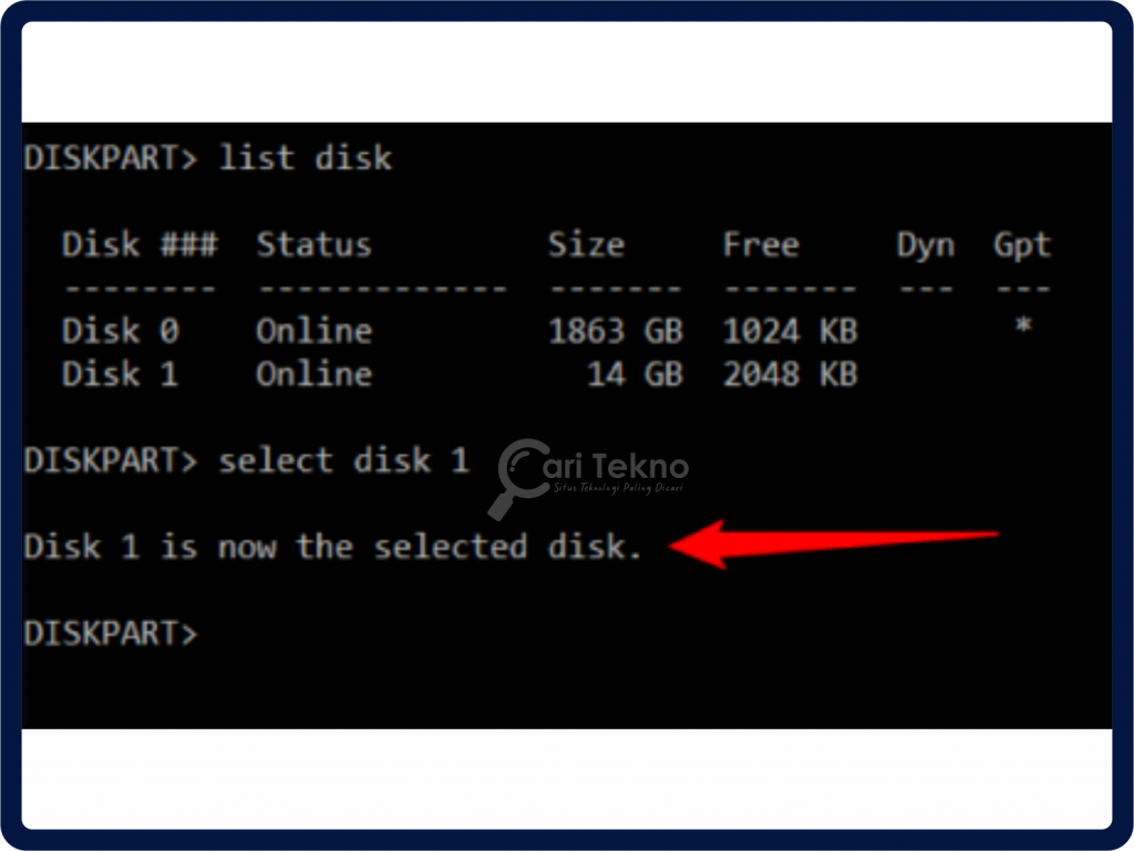 disk 1 is now the selected disk command prompt