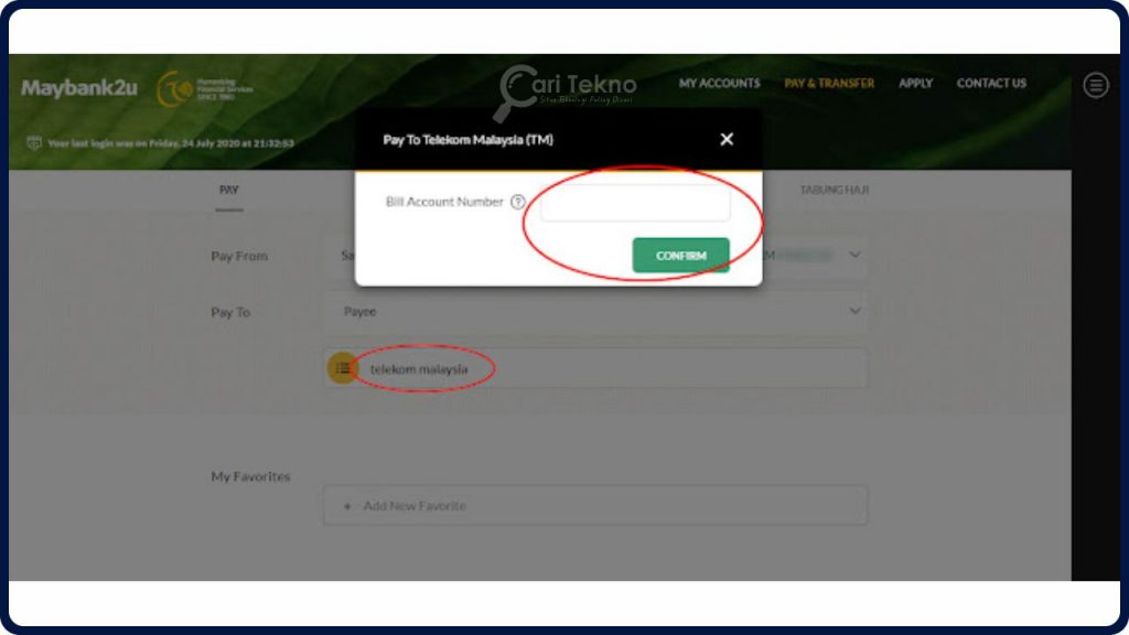 masukkan nomor tm melalui maybank2u
