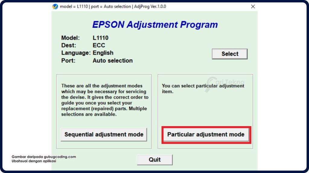 klik particular adjustment mode