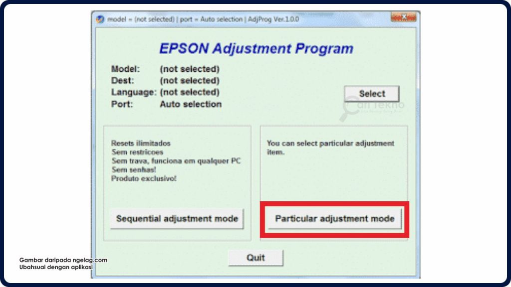 klik particular adjustment mode