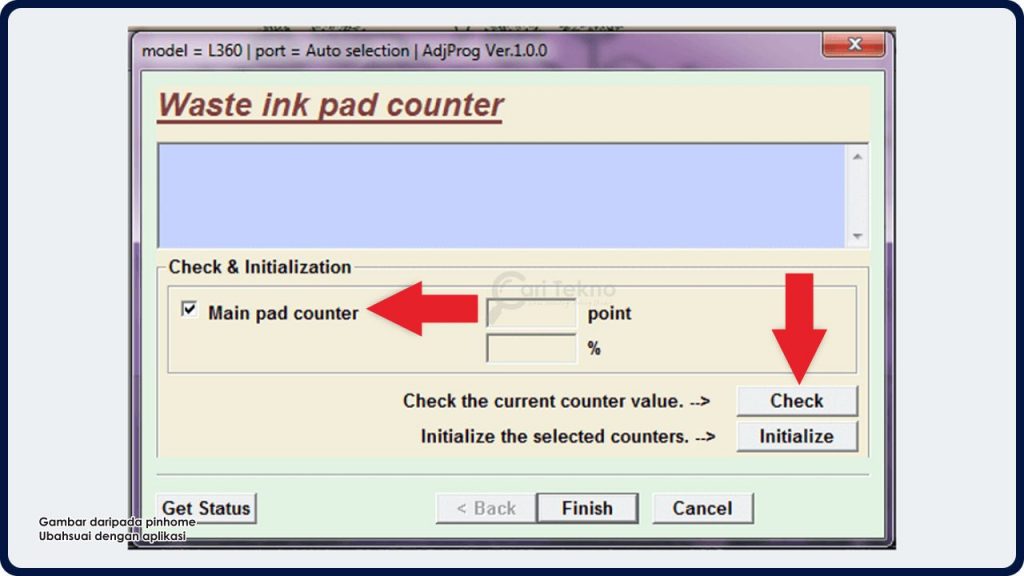 klik butang check pada check the current counter value