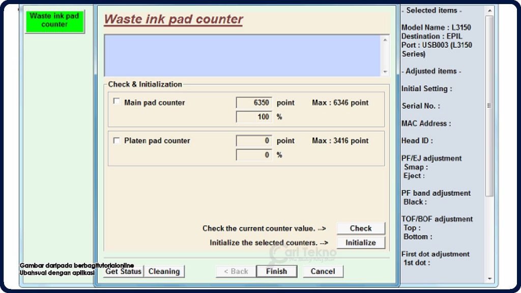 klik butang Initialize di bahagian Initialize the selected counters