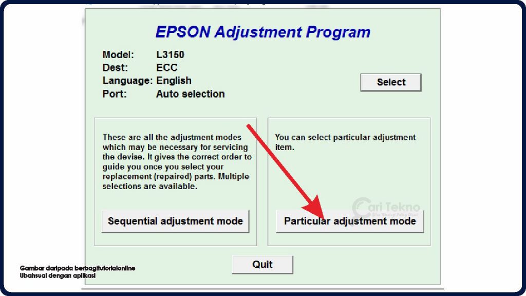 klik menu particular adjustment mode