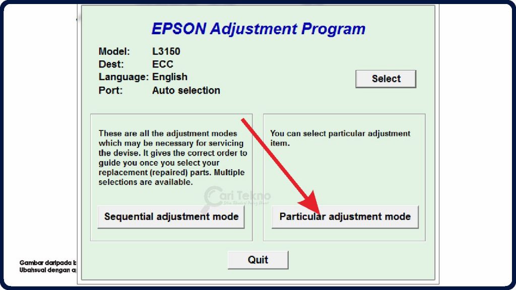 klik menu particular adjustment mode