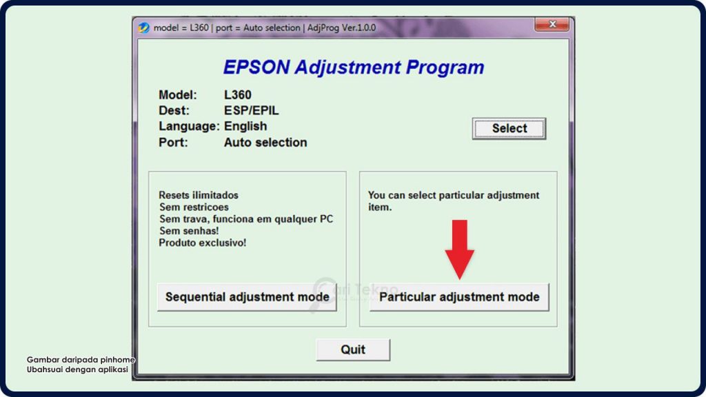 klik menu particular adjustment mode di penjuru kanan sebelah bawah skrin