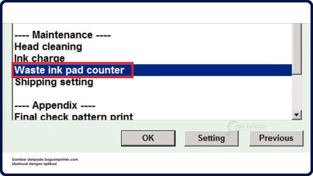 pilih waste ink pad counter