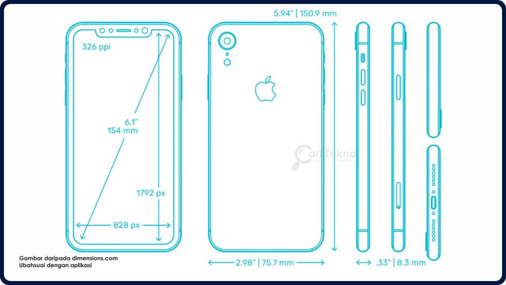 saiz dan berat iphone x xr dan xs