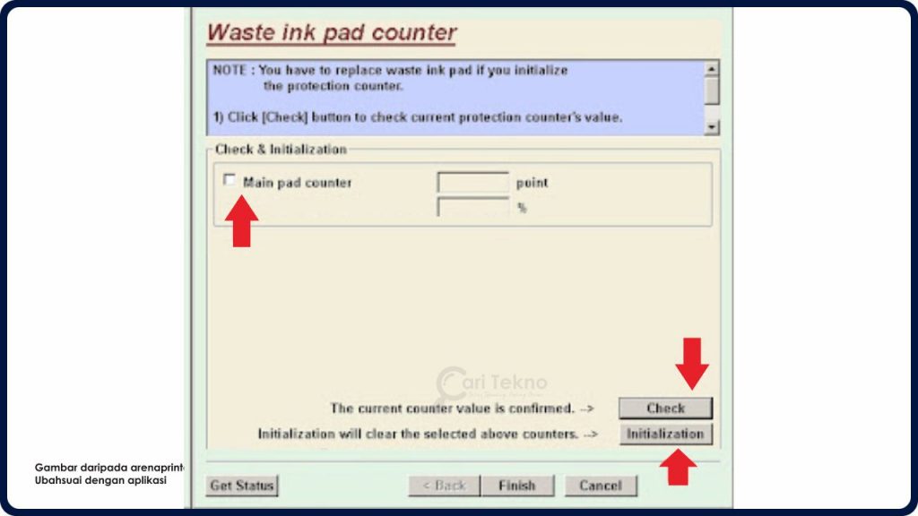 semak bahagian main pad counter