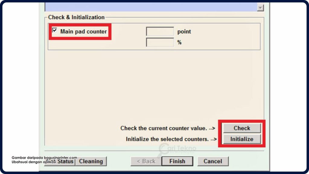 semak bahagian main pad counter