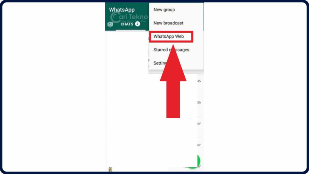 masih pada aplikasi whatsapp pada smartphone anda, langkah seterusnya ialah klik whatsapp web